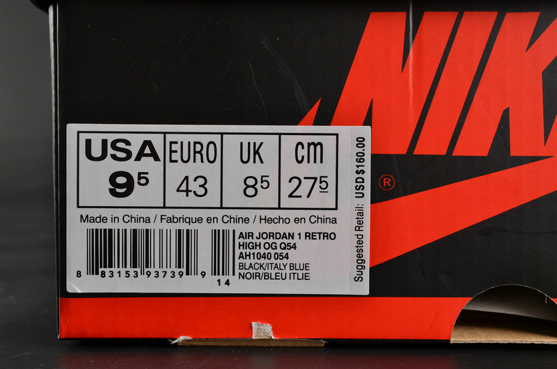 Air Jordan 1 Retro High OG “Quai 54”  Black/Italy Blue-University Red mens AH1040-054