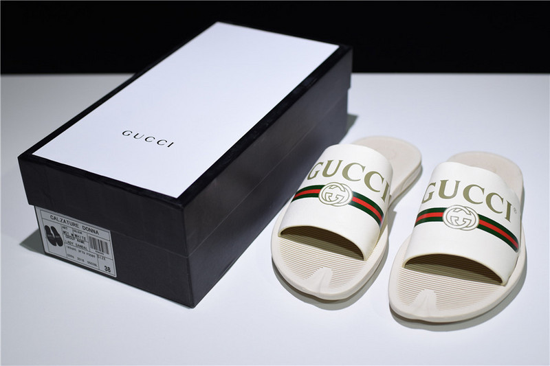 GC Leather SLIDE SANDAL WHITE WITH GG LOGO WOMENS 1K969E 3F7U F0090