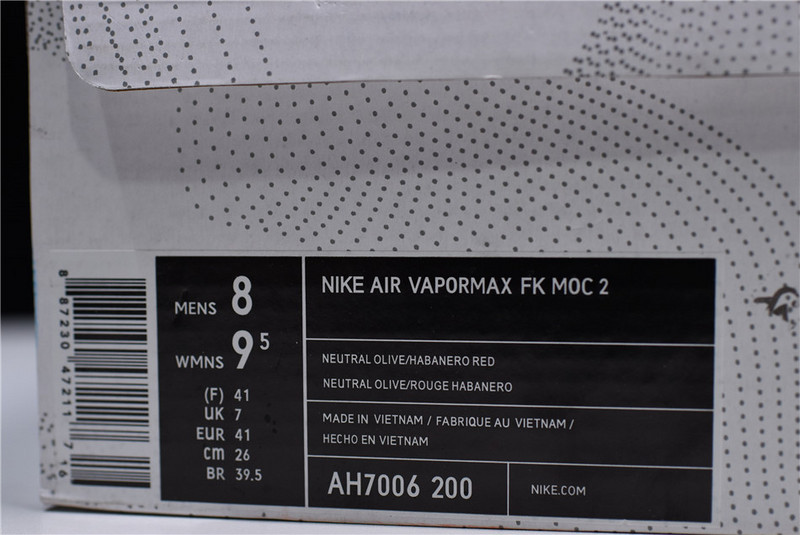 Nike VaporMax FK Moc 2 Natural Olive Habanero Red AH7006-200